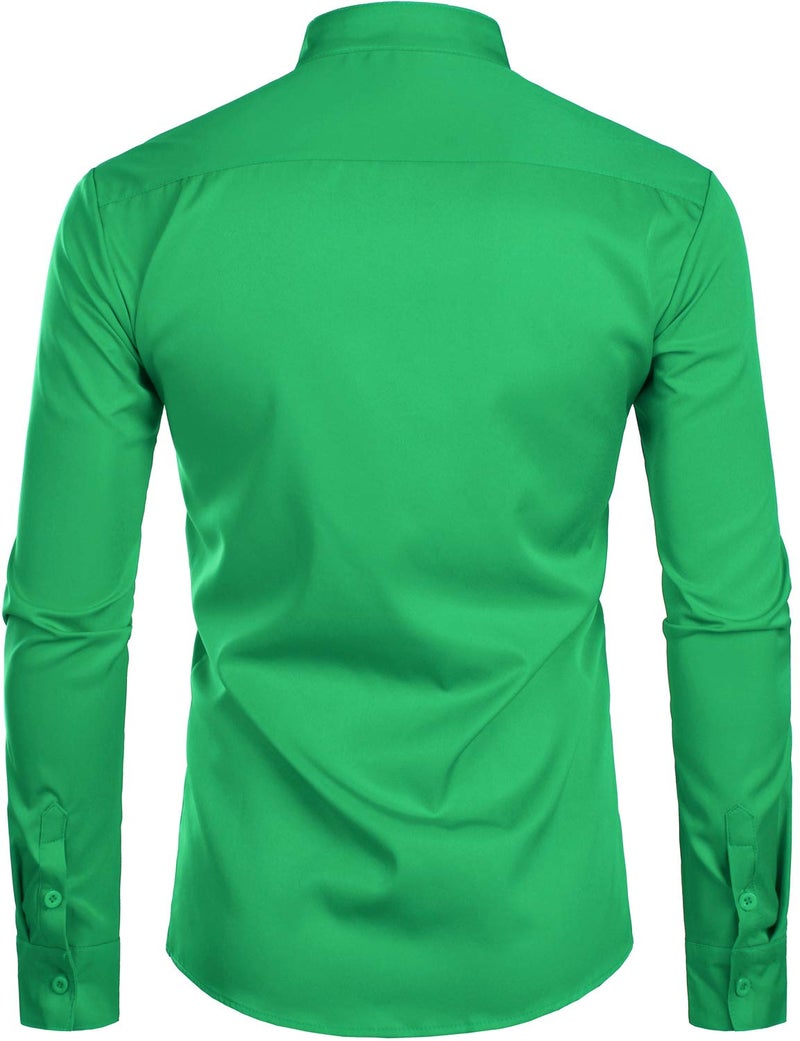 ZEROYAA Men's Banded Collar Slim Fit Long Sleeve Casual Button Down Dress Shirts with Pocket ZLCL09 Shamrock Green Large - Image 2